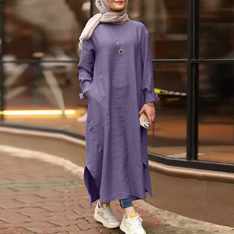 Ramadan Middle East Arab Muslim Women's Clothing New Luxury Fashion Multi color Long sleeved Shirt Pocket Dress Casual Robe