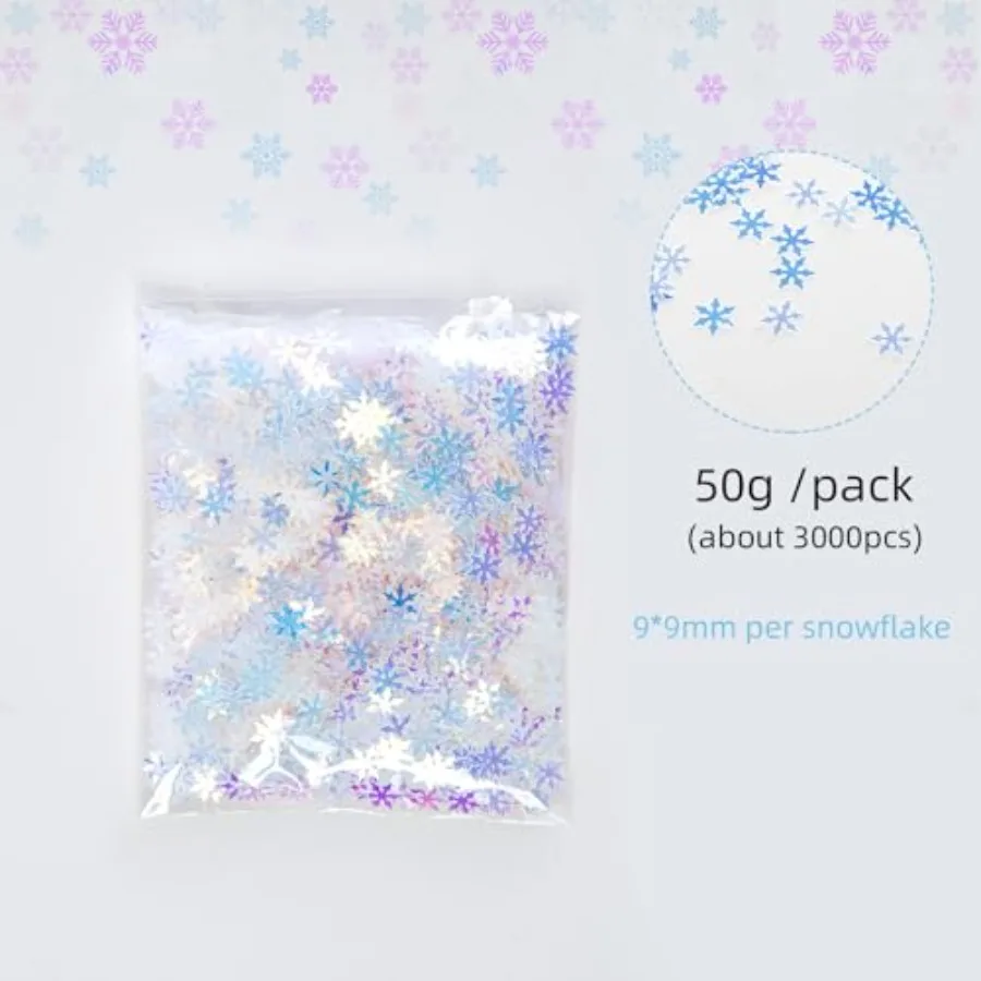 2000pcs 50g Christmas Snowflakes Confetti DecorationsIridescent Snowflake Table Confetti Glitter Snowflake Sequins for Winter W