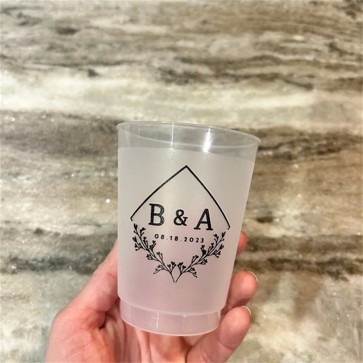 10pcs Custom Wedding Cups, Reception Bar Frosted Cups, Personalized Shatterproof Cups, Modern Wedding Decor, Signature Cocktails