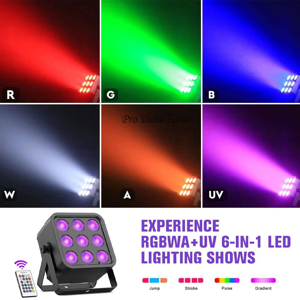 Rechargeable Battery Par Lights DMX Remote Control 9X6W RGBWA+UV 6IN1 LED Uplights Stage Effect Lights for Disco DJ Wedding Club