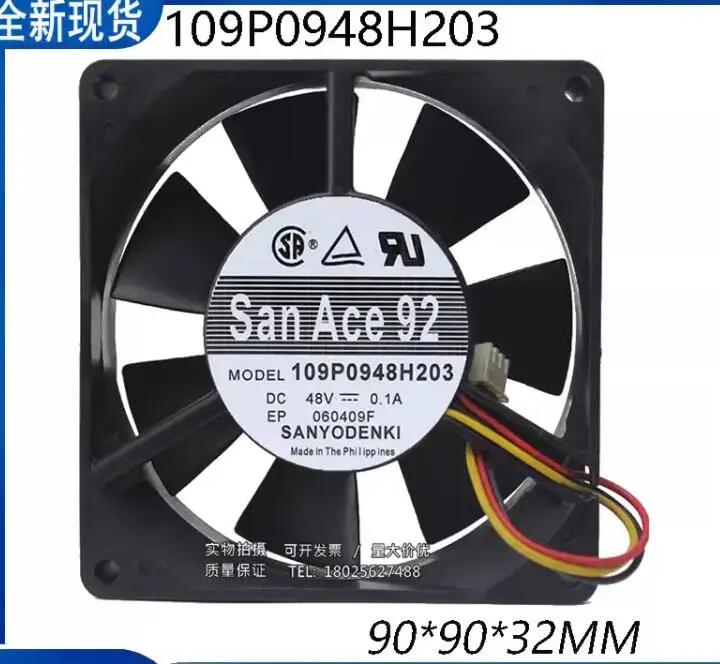 

SANYO DENKI 109P0948H203 DC 48V 0.1A 90x90x32mm 3-Wire Server Cooling Fan