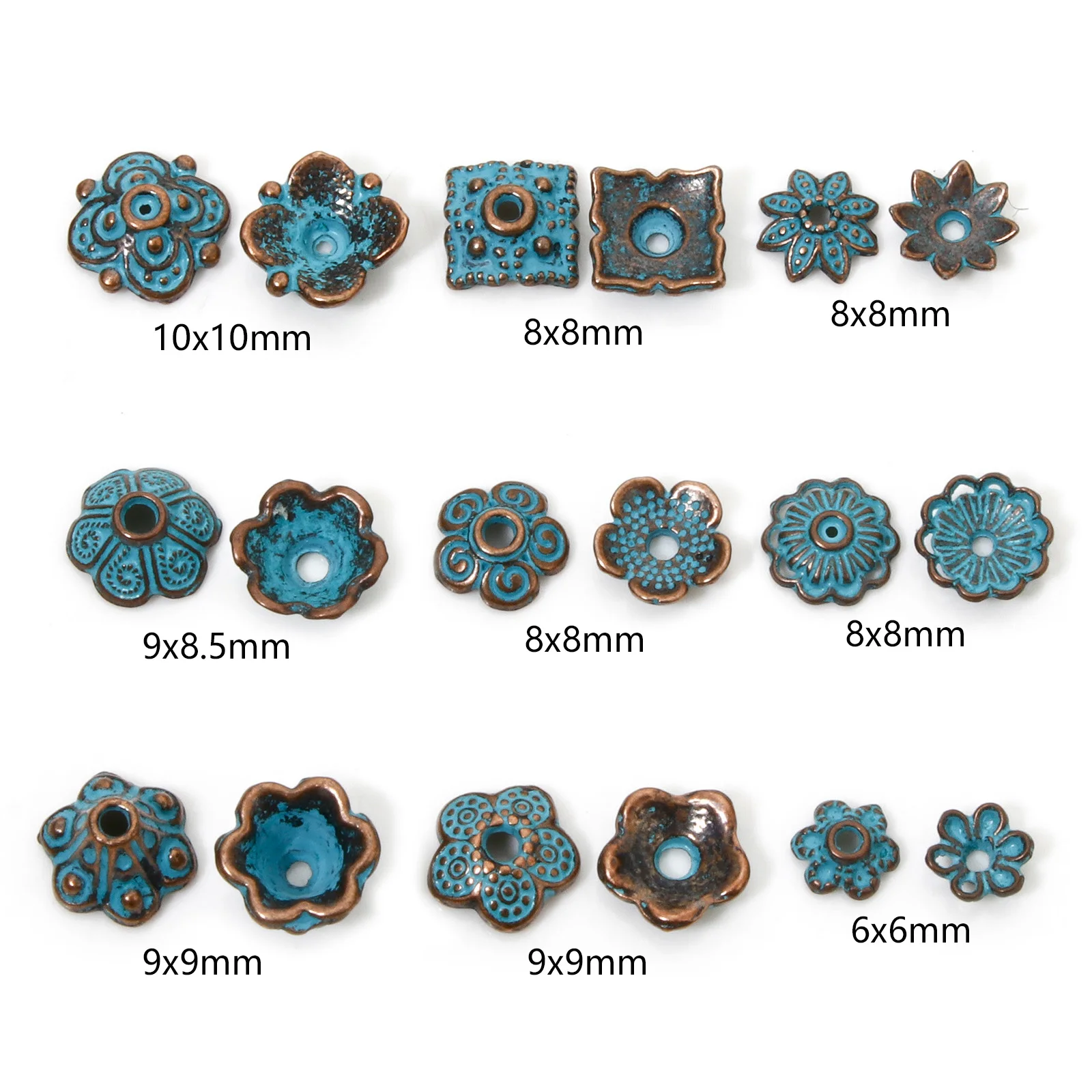 100/200 PCs Patina Beads Caps Flower Antique Copper Green Blue Zinc Based Alloy For Diy Jewelry Necklace Finding Making Supplies