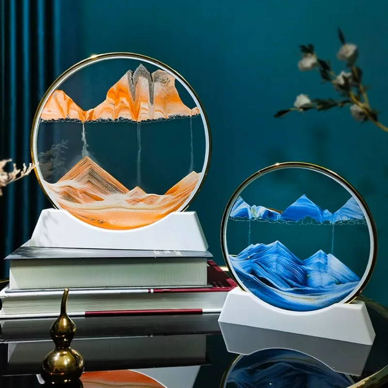 الساعة الرملية الرمال المتحركة تتحرك الرمال صورة فنية ثلاثية الأبعاد زجاج مستدير أعماق البحار الرمال الحرفية تتدفق اللوحة مكتب ديكور المنزل هدية