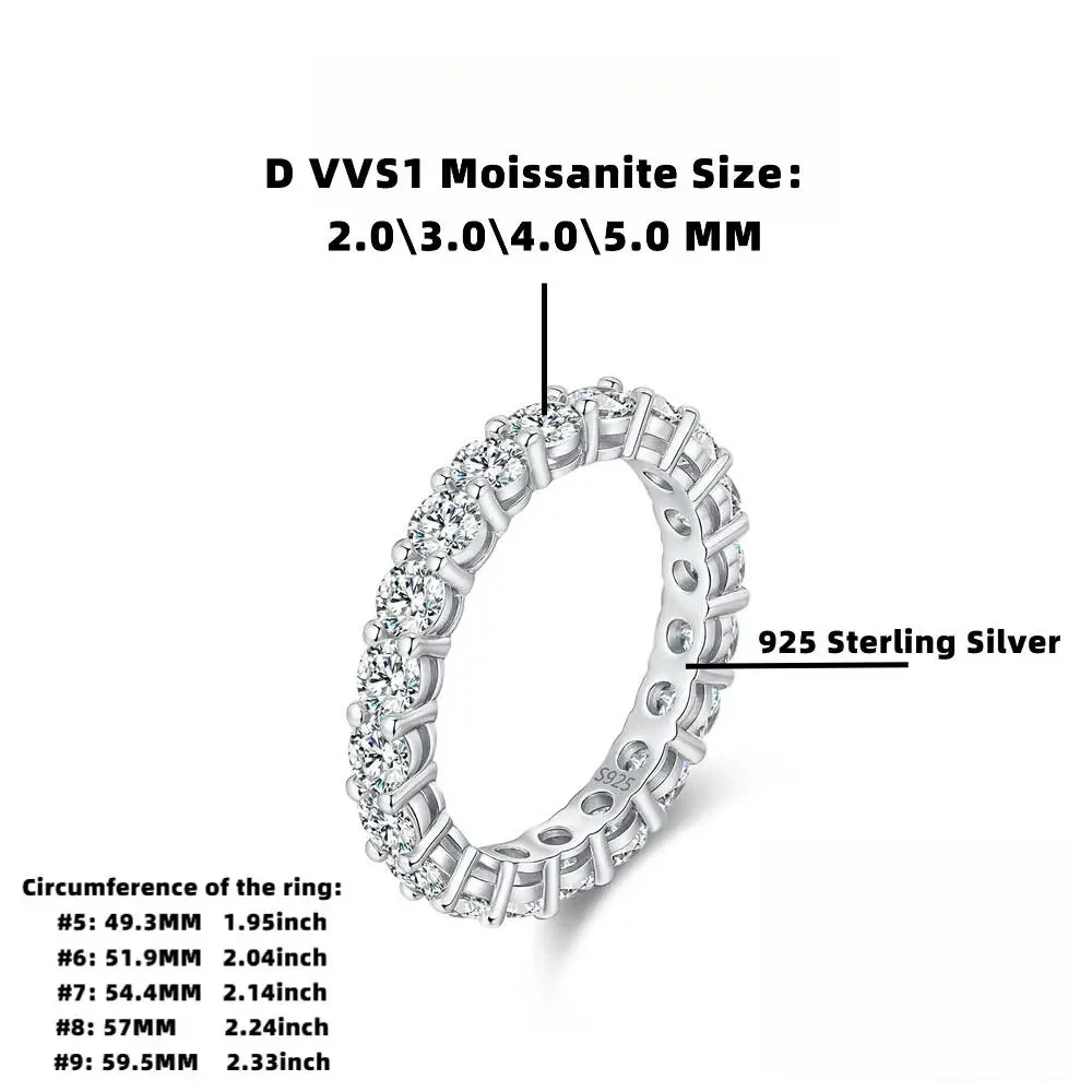 5mm 7ct bunter Moissan ite Ring versilbert mit Weißgold Ehering Ewigkeit sband Verlobung ringe für Frauen – Detail 11