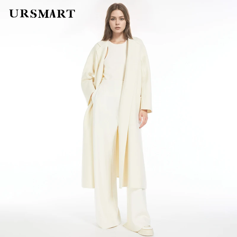 Elegant temperament white double-sided woolen coat for women customized knee length cashmere blend high-quality women's coat