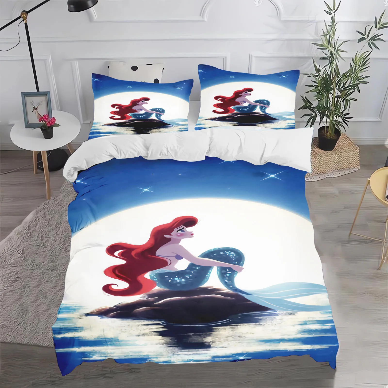 Princess Ariel Mermaid  3D Children'S Bedding Set Cute Printed Cartoon Quilt Cover With Pillowcase Suitable For Adults