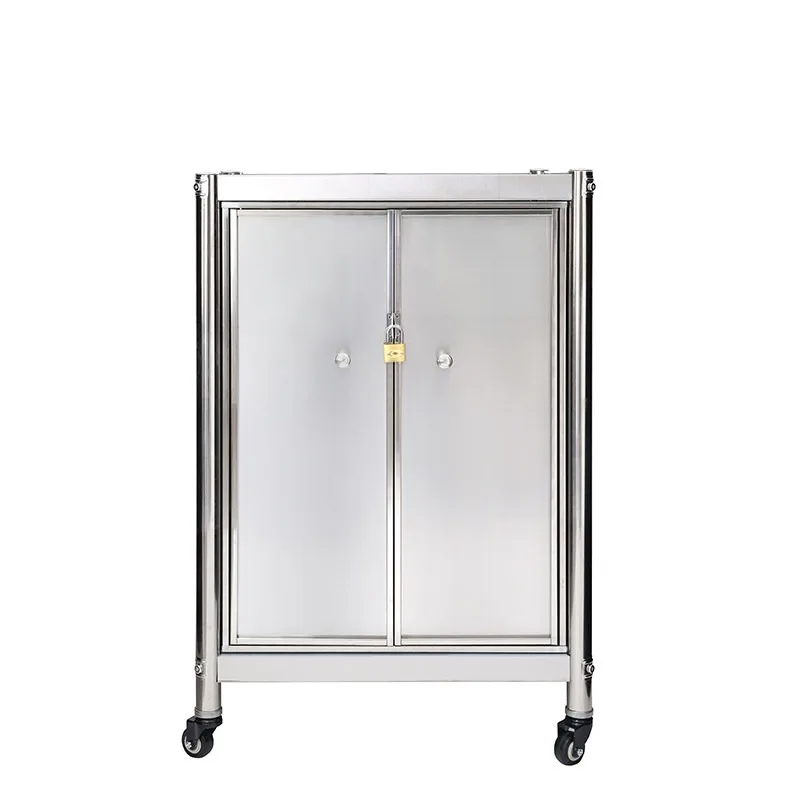Mobile gas cylinder storage rack enclosure model with cabinet doors, stainless steel stove rack, floor-standing with doors