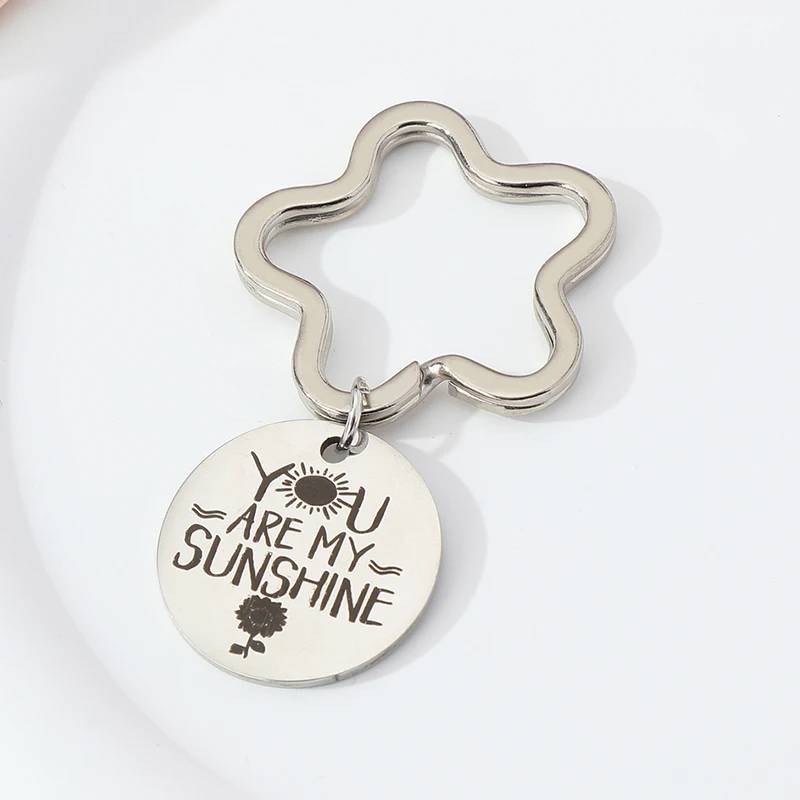 1pc Classic Stainless Steel Marking Silver Color Alloy Keychain You Are My Sunshine Bag Charms for Friends DIY Good Gift