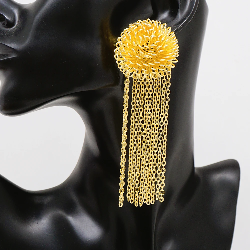 Bohemian Tassel Earrings Jewelry For Women Gold Color Italian Lady Large  Drop Earrings Dubai Ethiopian Moroccan Jewellry Gifts