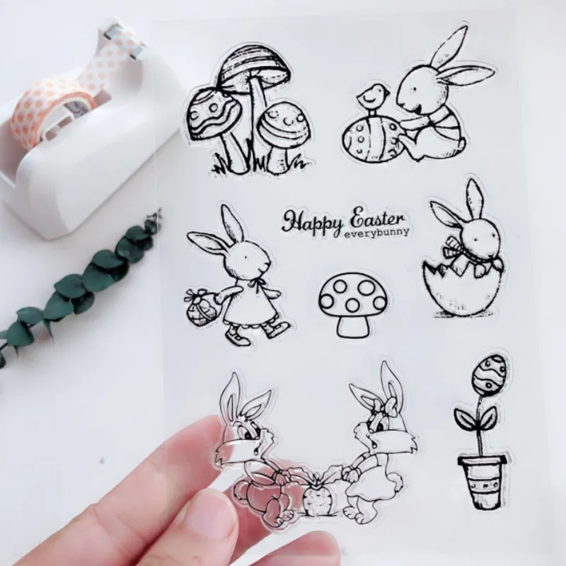 Little White Rabbit Transparent Silicone Finished Stamp DIY Scrapbooking Rubber Coloring Embossed Diary Stencils Decor Reusable