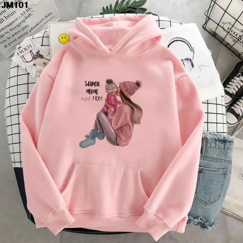 

Harajuku Casual Female Clothing Long Sleeve Pullover Autumn And Winter Women's Hoodie Fashion Super Mom Print Woman's Sweatshirt