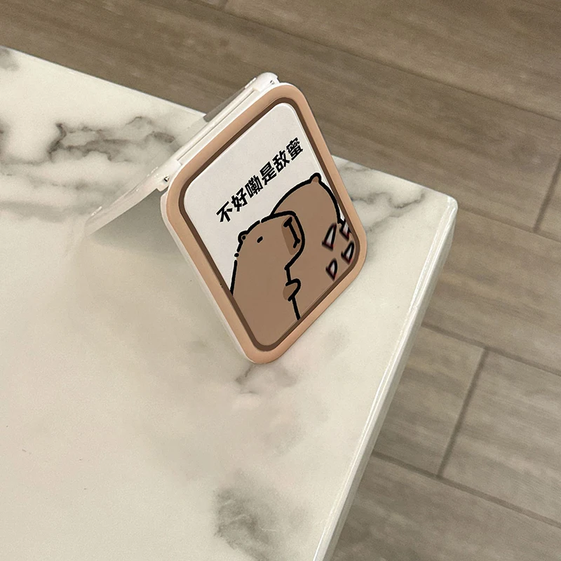 Capibala Travel Flip-Top Specchio per il trucco pieghevole Studente Desktop Specchio cosmetico bifacciale Donna Ragazza Rettangolo esterno