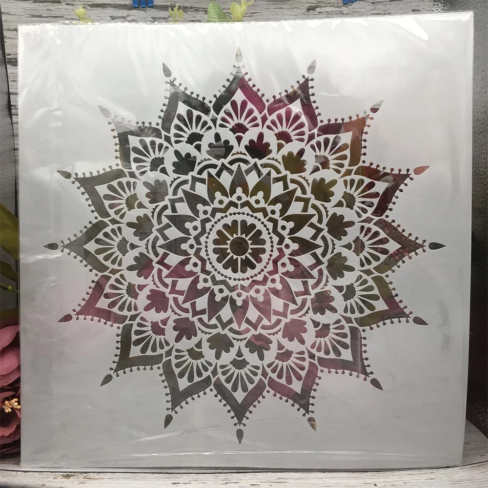 4Pcs 30*30cm Classic Geometry Mandala Wheel DIY Layering Stencils Painting Scrapbook Coloring Emboss Album Decorative Template