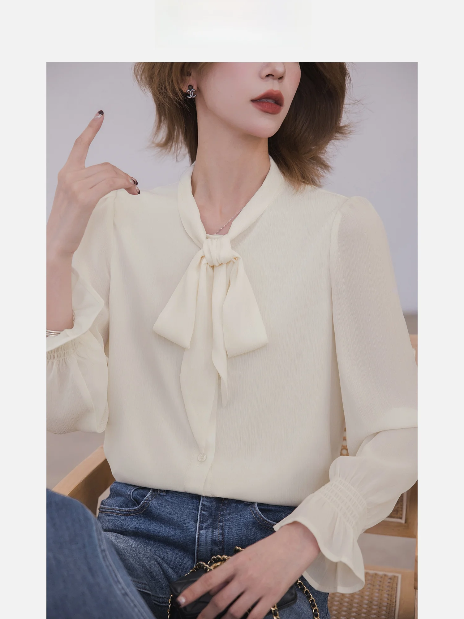 

Ele Женская блузка irt Xialia Bubble Sve, шифоновая сетка, осенняя новинка, универсальная длина для поездок на работу и ветер