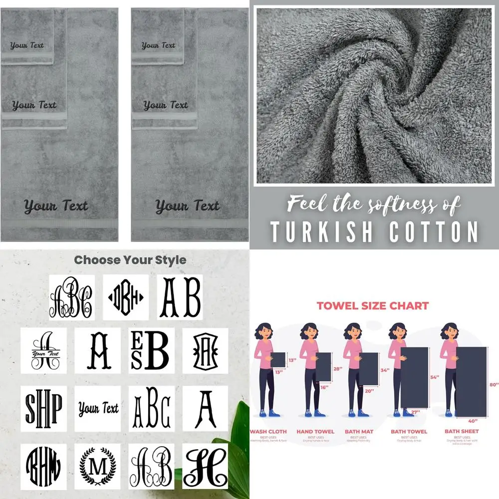 

Luxury Soft Cotton Monogrammed Towel Set, 6 Piece Bath Collection, Highly Absorbent, Hotel Spa Quality