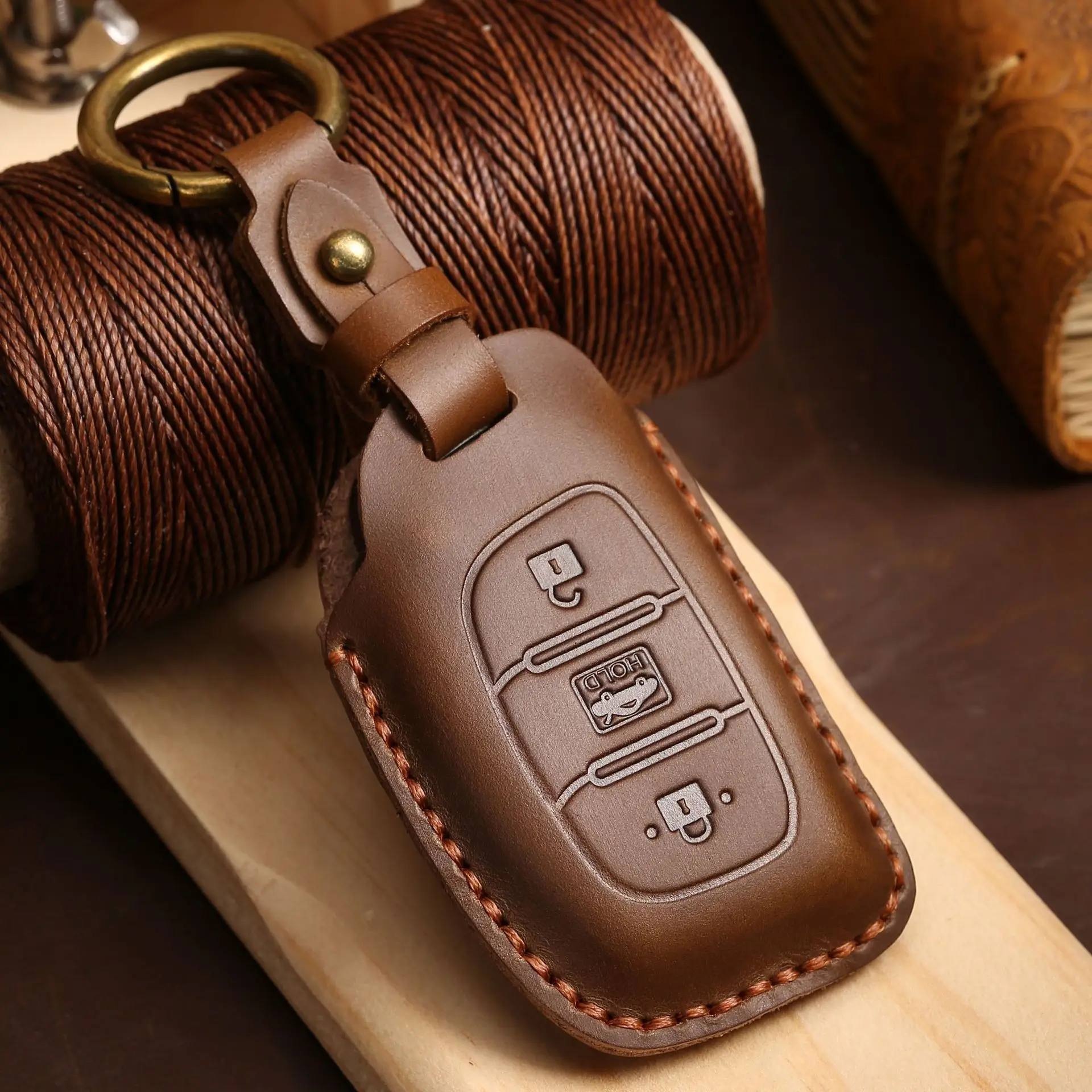 

Luxury Leather Car Key Case Cover Fob Pouch Keychain Accessories for Hyundai IX35 Elantra Custo Auto Keyring Holder Shell