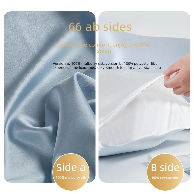 Mulberry Silk Pillowcase Double-Sided Envelope Pillow Case Silk & Polyester 19 Momme Breathable Luxury Queen King Pillow Case