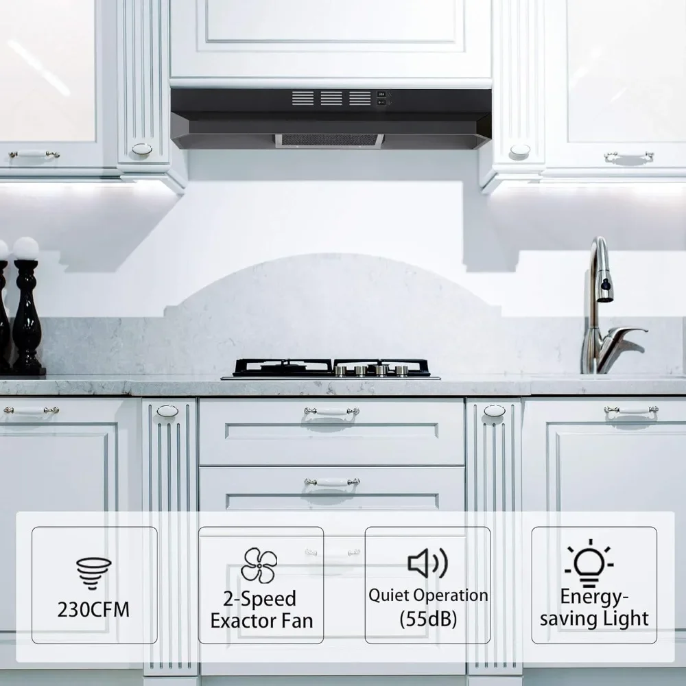 Range Hood 30 inch Under Cabinet, Ducted/Ductless Convertible Kitchen Hood, Stainless Steel Vent Hood