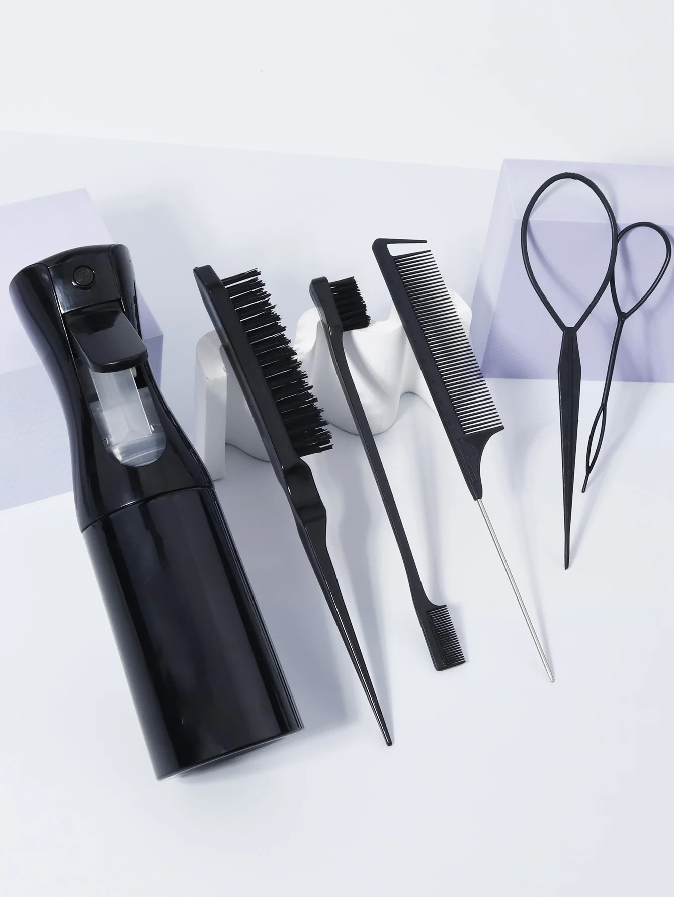 

6pcs/set hair brush set hair spray bottle braid ring rat tail comb edge control hair salon set tool Special for real hair wigs