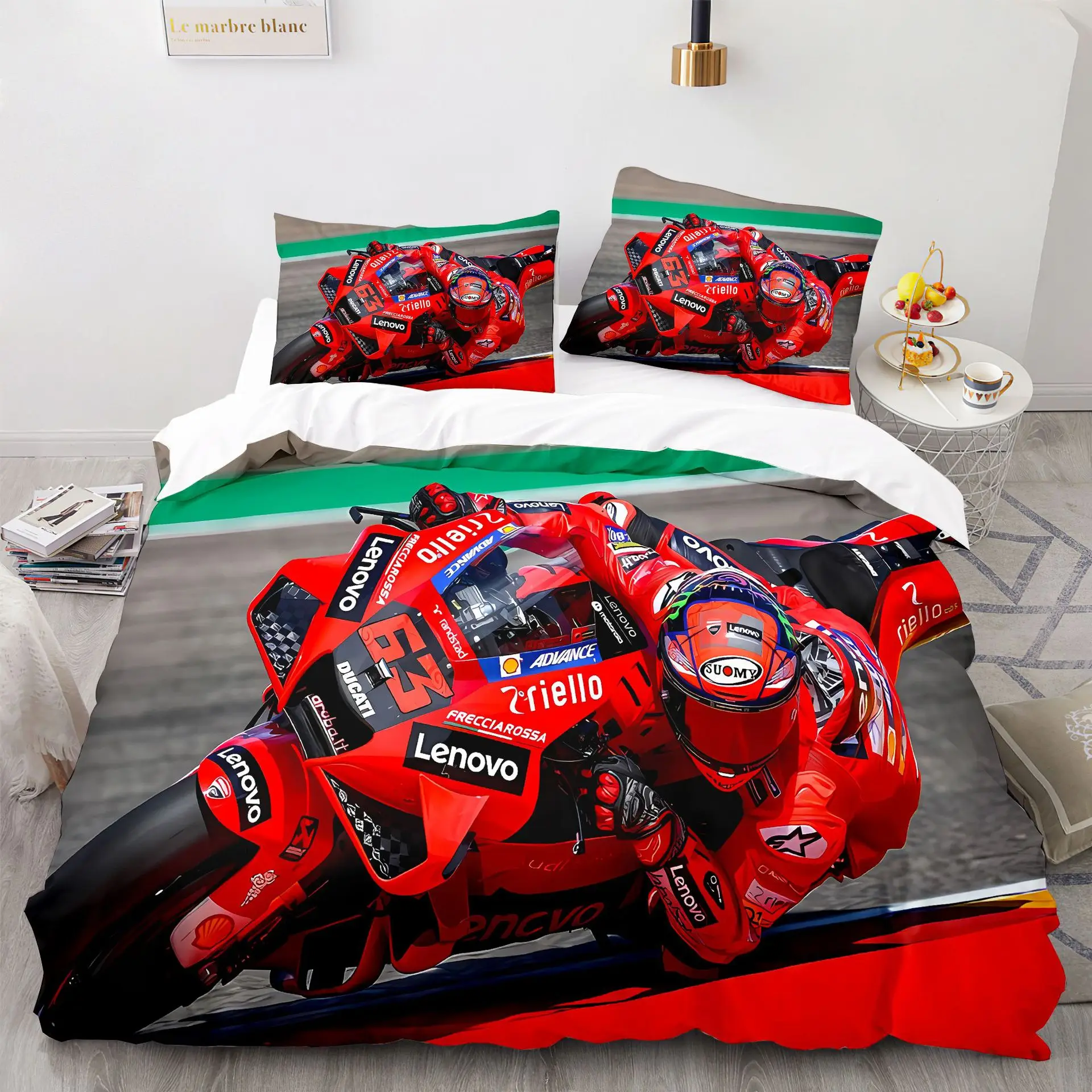 3pcs Motorcycle Bedding Set Racing car Themed Colorful Print Polyester Dormitory Bed Sheet Duvet Cover Man Gift Home Textile