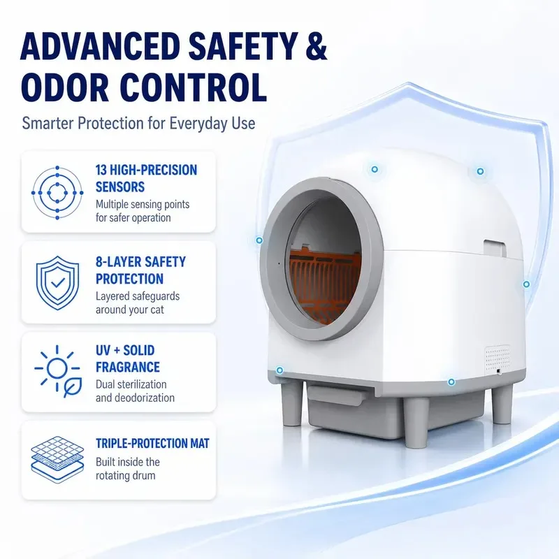 STLF Wholesale large 80L safety cat toilet low noise electric self-cleaning automatic cat box with multiple