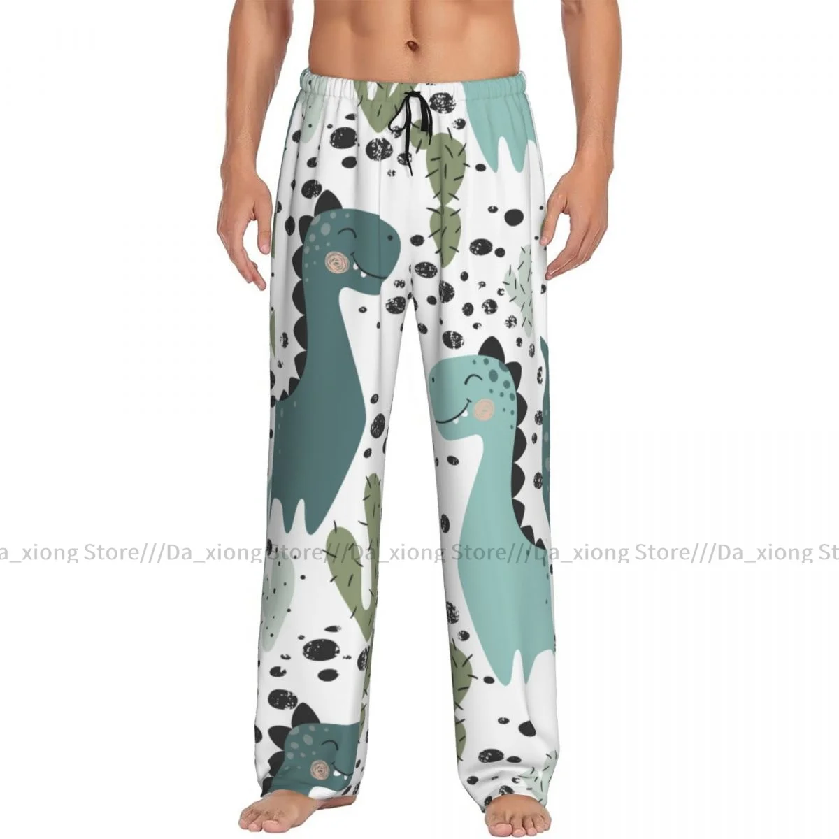 Heren Casual Pyjama Slaapbroek Dino Met Cactus Lounge Losse Broek Comfortabele Nachtkleding