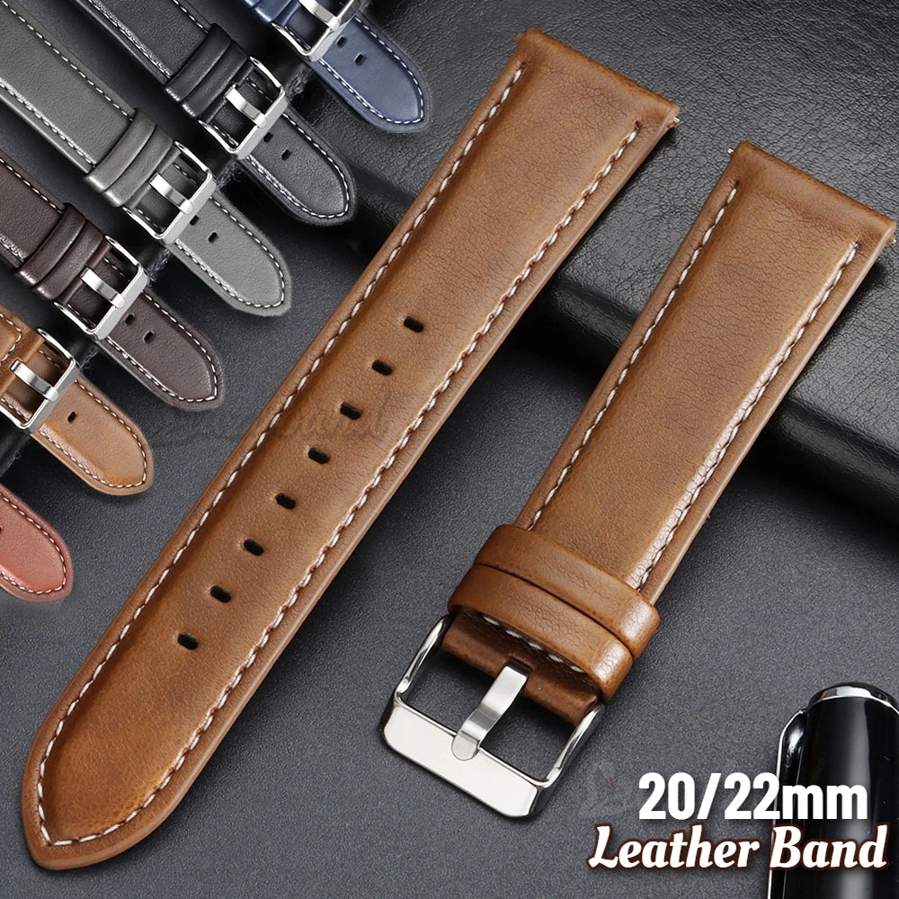 20mm 22mm Oil wax Leather Watch Band Soft Universal Quick Release Wristbelt Business Brown Strap Women Men Bracelet Accessories
