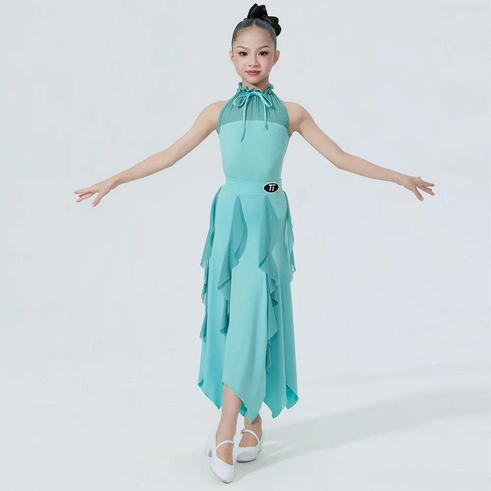 2026 New Waltz Ballroom Dance Dress For Girls Sleeveless Top Irregular Skirt Chacha Latin Dance Modern Dance Costumes DN24550