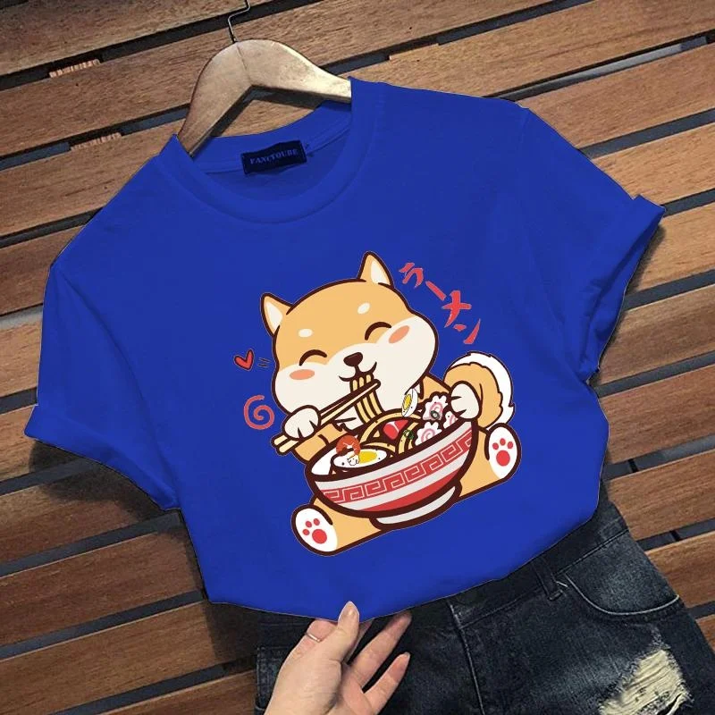 Cute Shiba Inu Eating Ramen T-Shirt Anime Lovers Men\'s and Women\'s Casual Shirt Funny Shiba Inu Personalized Shirt Top