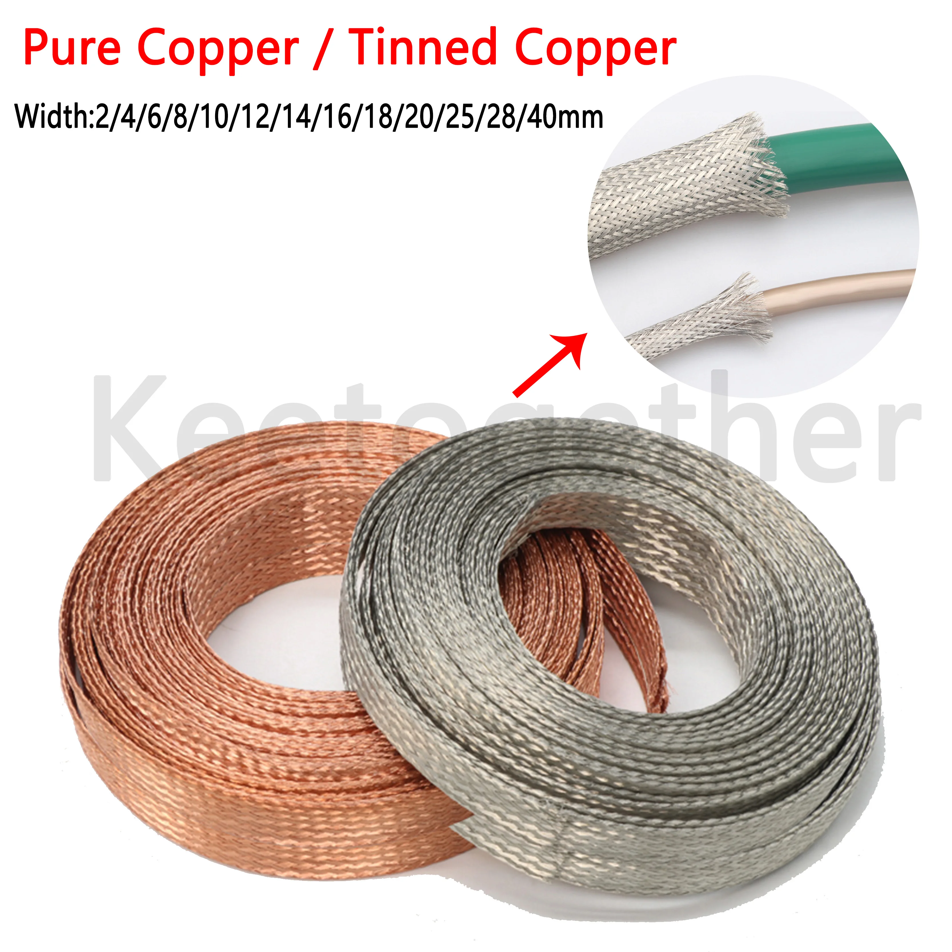 1M Copper Braided Sleeve Tinned Plating Width：2 4 6 8 10 - 40mm mm Expandable Metal Sheath Screening Signal Wire Cable Shielded