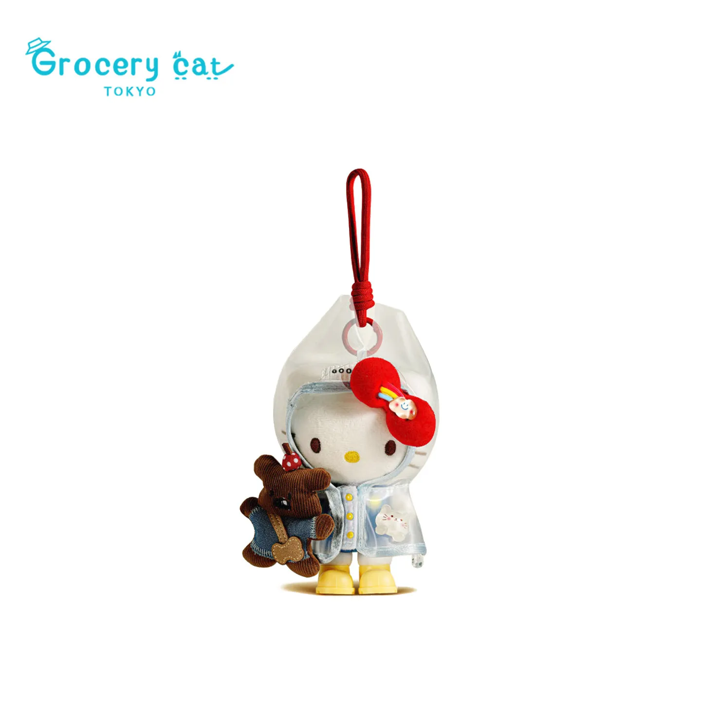 Cute Hello Kitty Plush Keychain Raincoat Series KT Cat Pink Bow with Glasses Cartoon Stuffed Toys Fashion Bag Doll Pendant Gifts