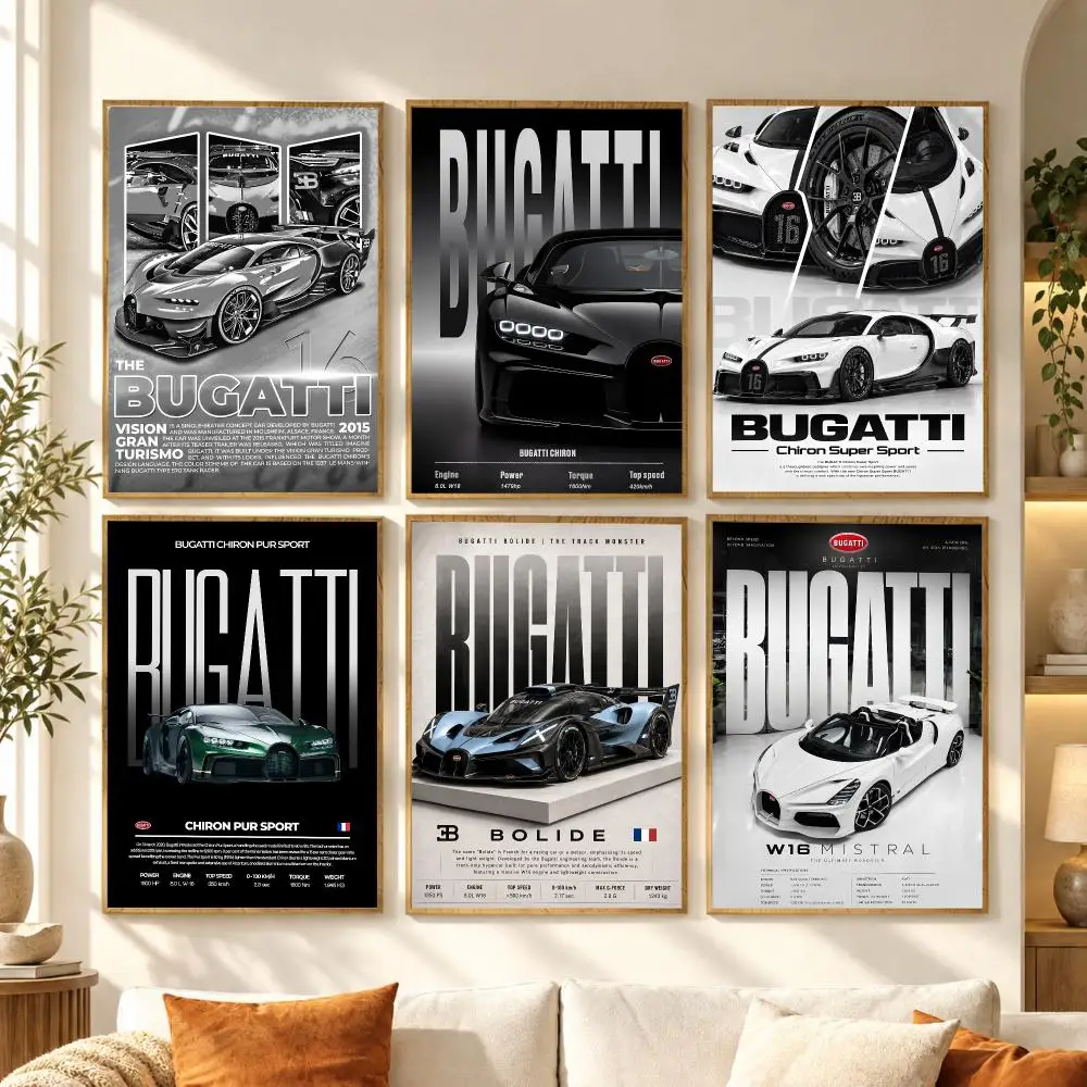 Hypercar B-Bugatti Cool Poster Premium Modern Waterproof Wall Art Pictures for Bedroom Living Room Bar Decor