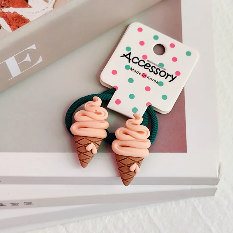 2PCS Cute Cartoon Ice Cream Cone Kids Elastic Hair Bands Children Hair Tie Girls Hair Accessories Baby Headdress