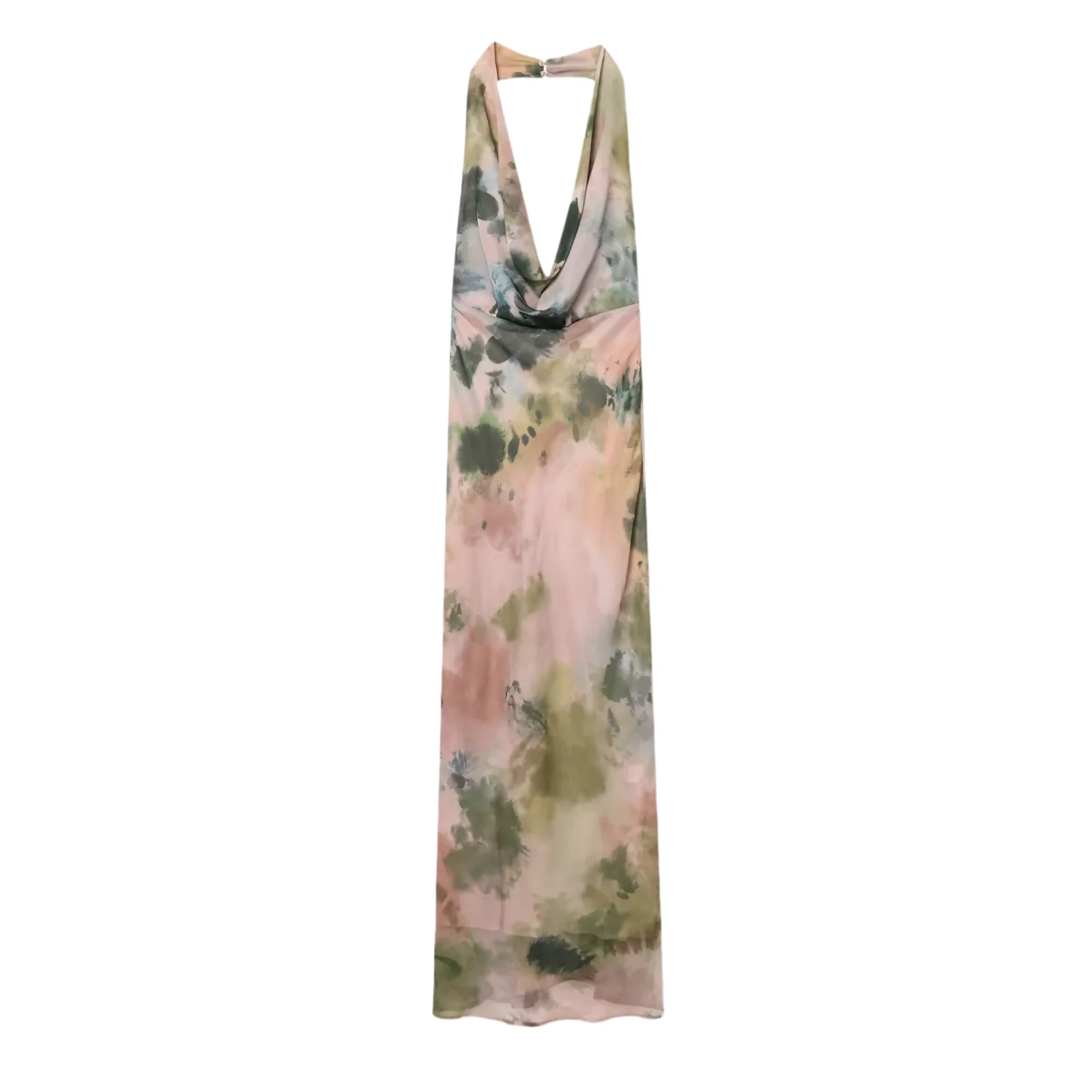 

BM&MD&ZA Womens Chiffon Elegant Sexy Retro Tie - Dye Printed Sleeveless Halter Neck Cowl Neck Long Slim - Fitting Dress