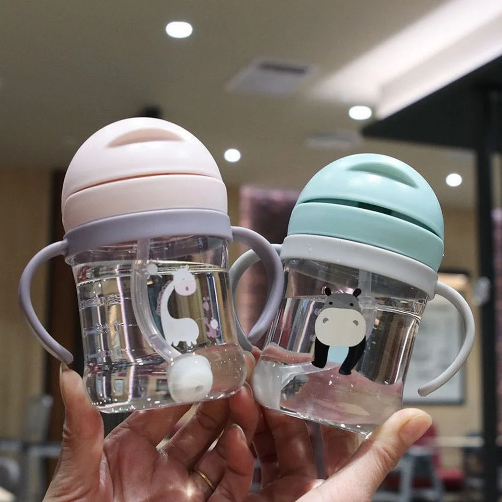 Baby Feeding Cup with Straw Children Learn Feeding Drinking Bottle Kids Training Cup With Straw Taza De Bebe 250ml