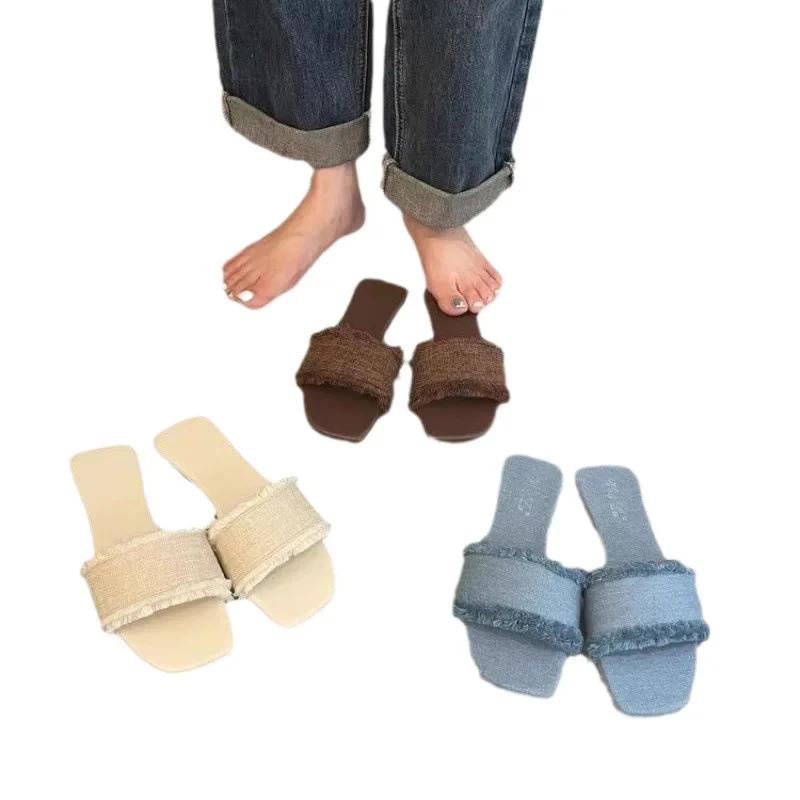 Women's Slippers Solid Color Open-toe Set Foot Vacation Beach Flat Sandals Casual Flip Flops Summer Indoor Women Slides Shoes image 6