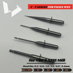 U030-R2-40 P100-R1-40 P200-R1-40 P250-F1-40 Single Tooth Radius Cutter 40mm WAX PMMA Milling Burs VHF Compatible