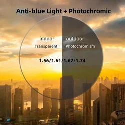 Blue Light Blocking Photochromic Lenses 1.56/1.61/1.67/1.74 Myopia  Hyperopia Office Travel Optical Prescription Lenses  1 Pair