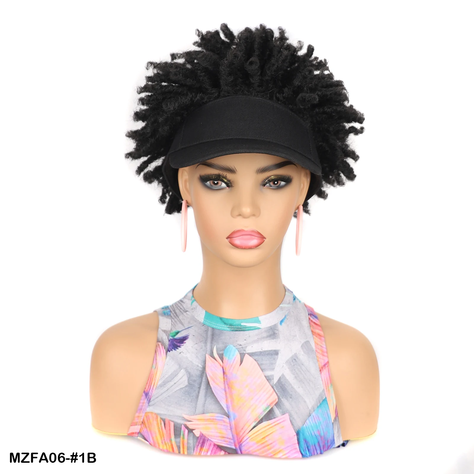 Hat Wigs Black Baseball Cap with Short Afro Kinky Hair Attached - Synthetic Hair Afro Puff Kinky Curly Hair Wig For Women