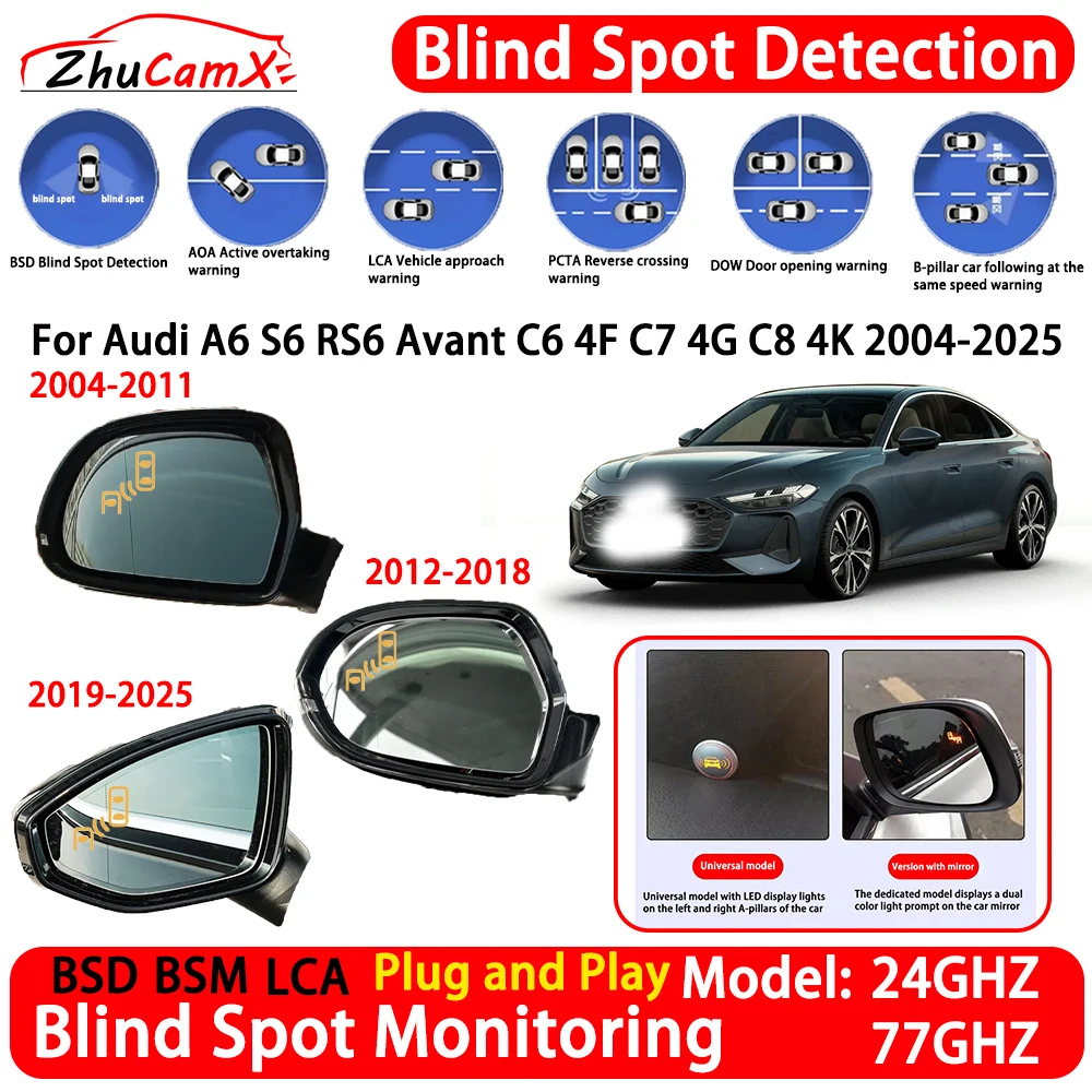 for Audi A6 S6 RS6  Avant C6 4F C7 4G C8 4K 2004-2025 Blind Spot Detection System BSD BSM Lane Change Assist RCTA Radar Alert