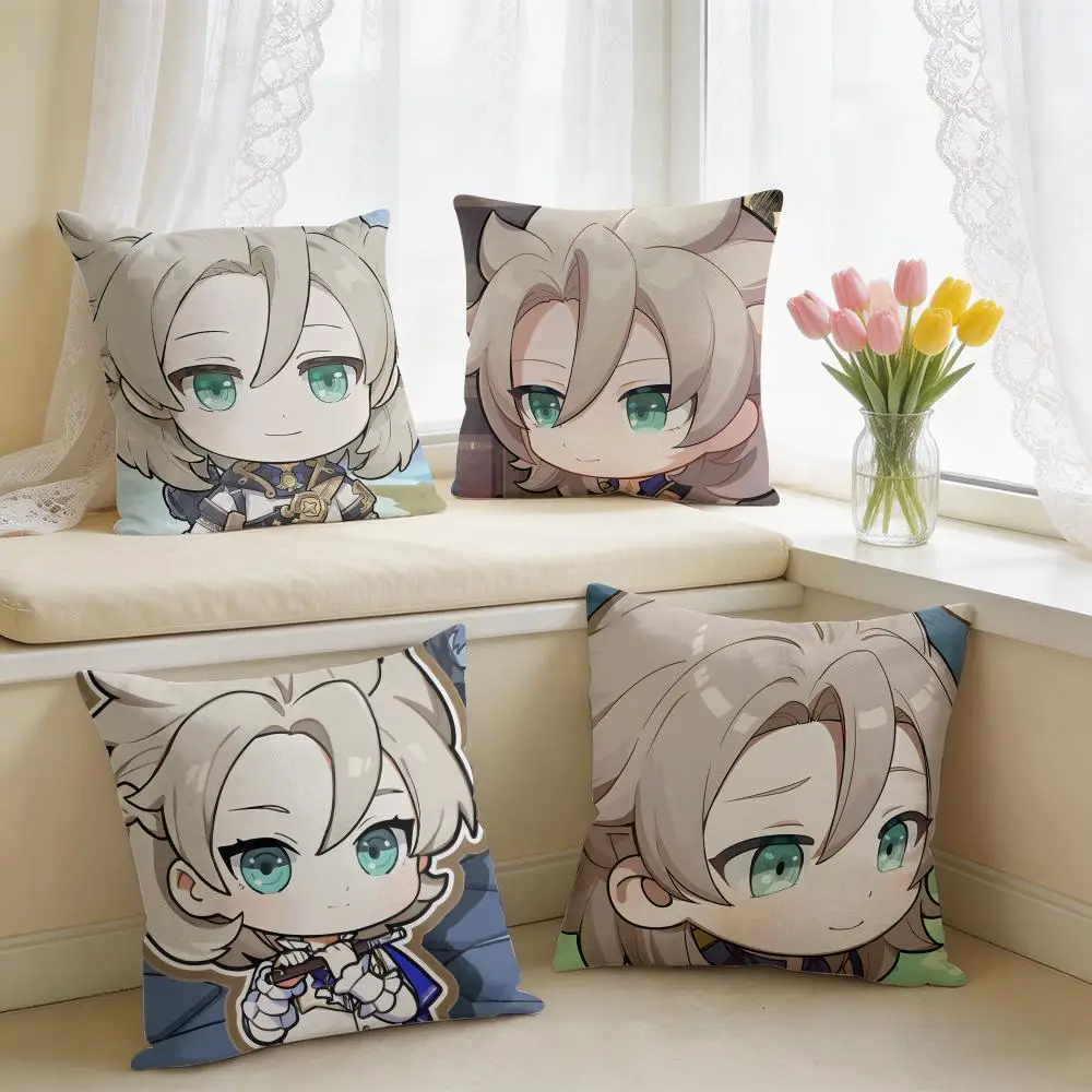 Albedo Cute Cute Genshin Impact Cushion Cover Square Short Plush Pillow Case Living Room Sofa Home Decor Funda 40X40