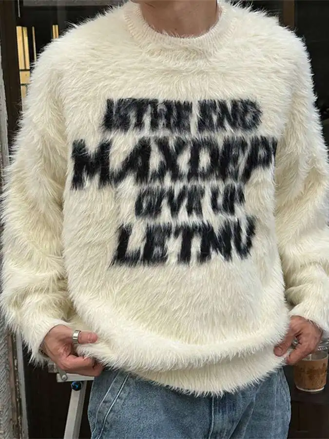 Cleanfit American Sle Knitted Sweater Letter Pattern Men's Women's Autumn Winter Soft Faux Fur Hoodie Breathable Warm