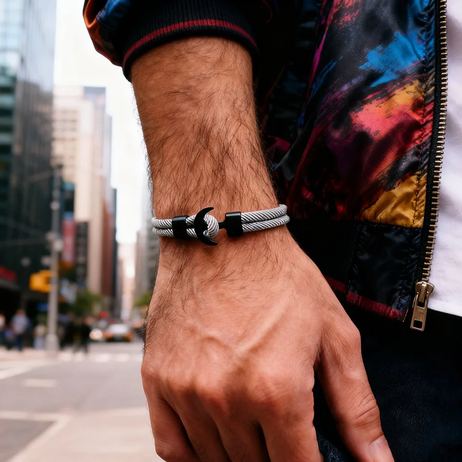 

Nautical Anchor String Man Bracelet Apparel Accessories Bilayer Handmade Braided Leisure Wrap Braslet Outdoor Sports Homme Joias