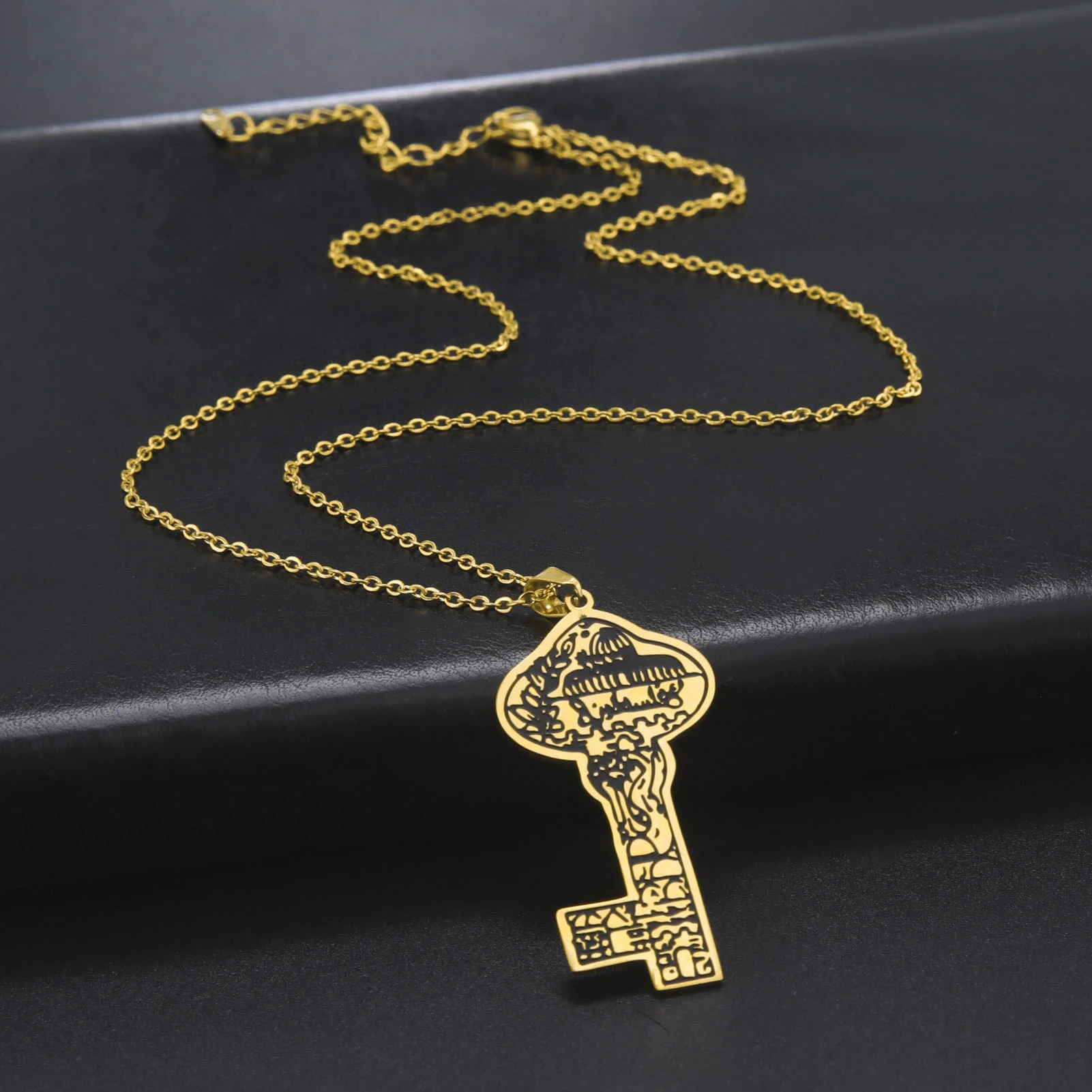 Cazador Vintage Arabic Islamic Key Pendant Necklace for Women Men Stainless Steel Chain on Neck Jewelry Wholesale Mother Gift view 3