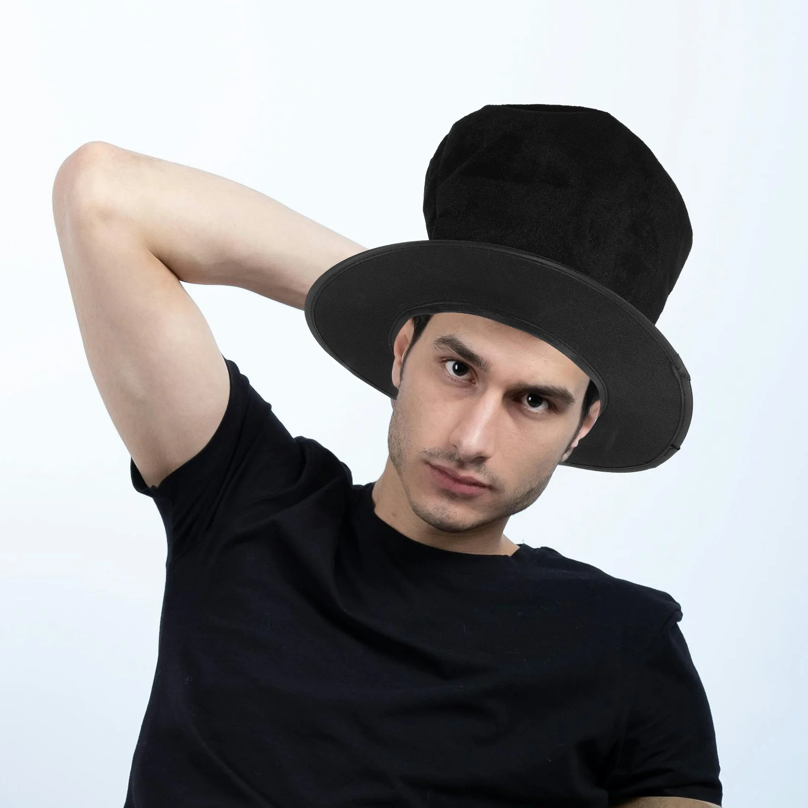 

Classic Black Wool Top Hat with Flat Wide Brim Vintage Style Formal Wear Gentlemen Lady Costume Magician Jazz Event Unisex Hat