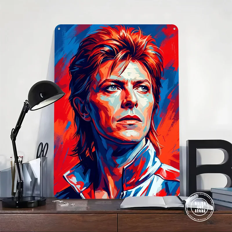 David Bowie Pop Art Portrait 3D Printed Texture Poster Personalized Wall Art Retro Metal Tin Signs for Room Decorating Interior