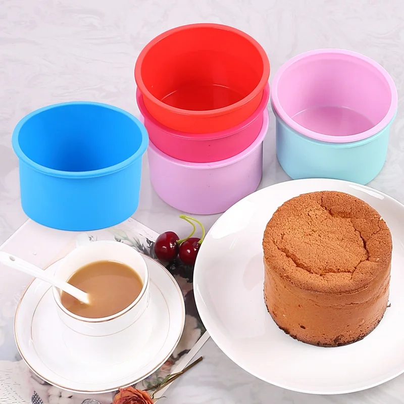 2PC 4Inch Silicone Mini Mold Round Silicone Cake Pan Reusable Cake Pan for Muffin Cupcake Layer Cheese Rainbow Cake Kitchen Tool