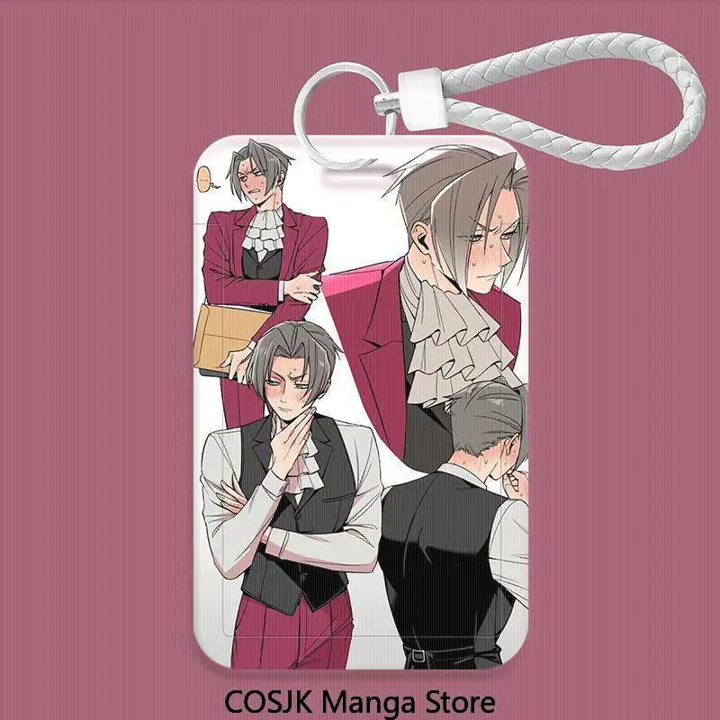

Anime Ace Attorney Edgeworth Double Card Holder with Lanyard Sliding ID Case for Student Meal Card & Bus Card Protective Case