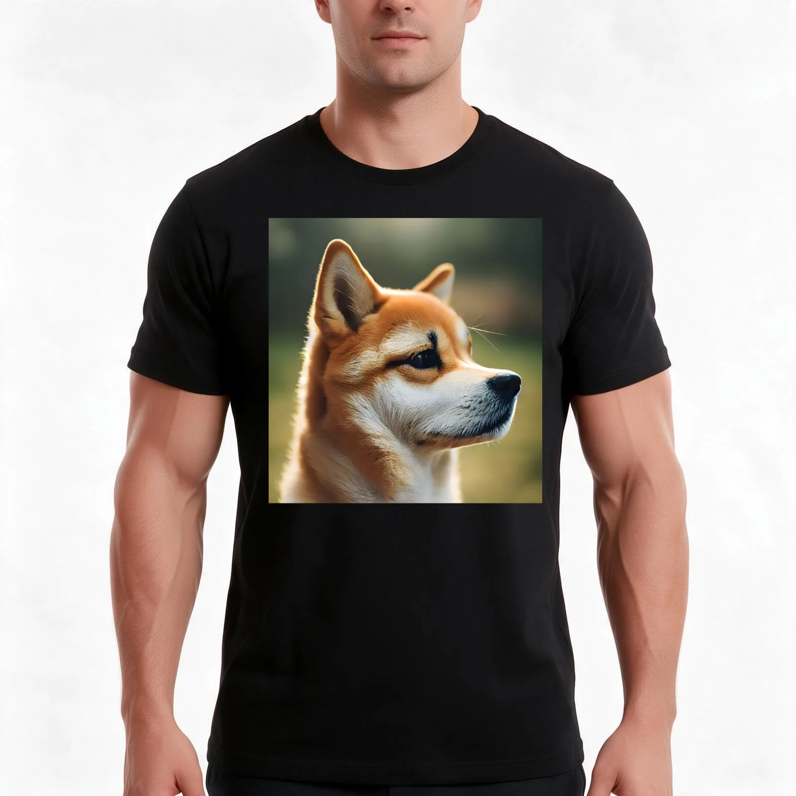 Photorealistic Shiba Inu Portrait Tan Brown and White Side Profile T-Shirt, Summer Casual Cotton Tee, Oversized Streetwear Tops