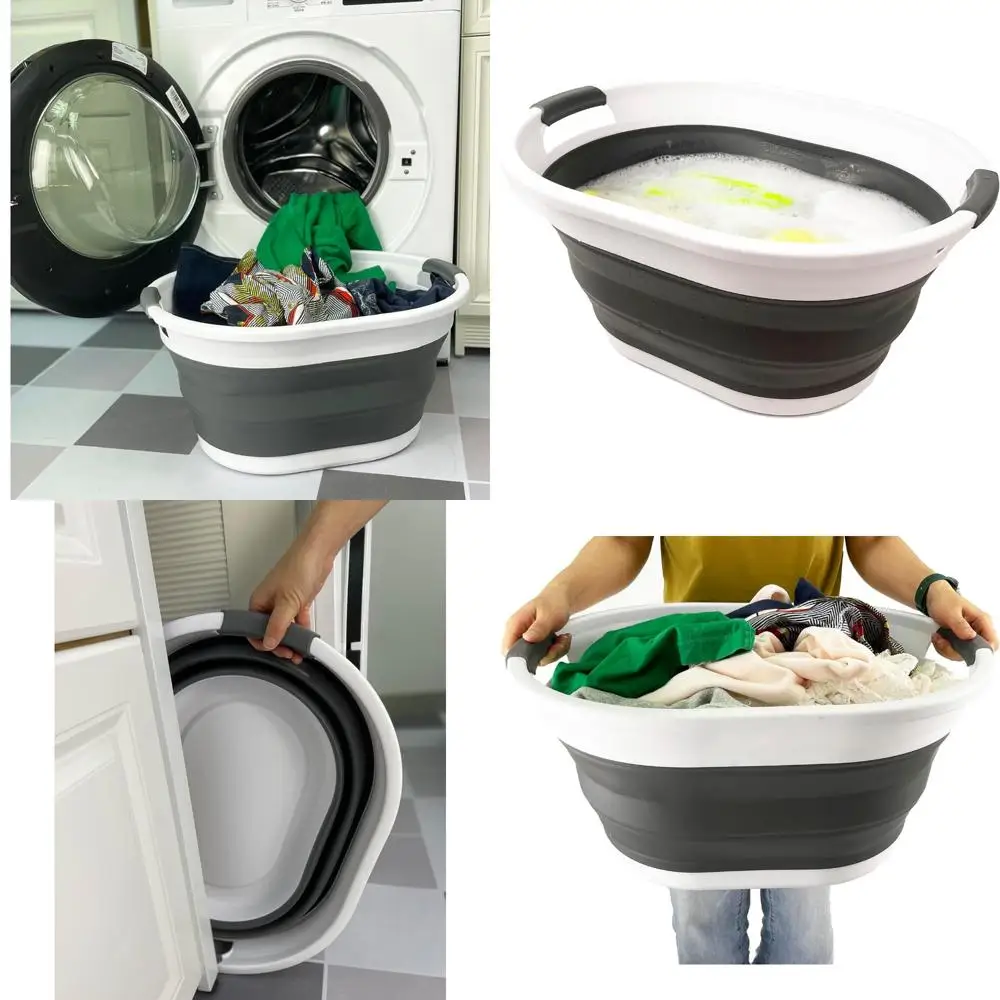 

Foldable Plastic Oval Laundry Basket with Portable Storage and Organizer Features